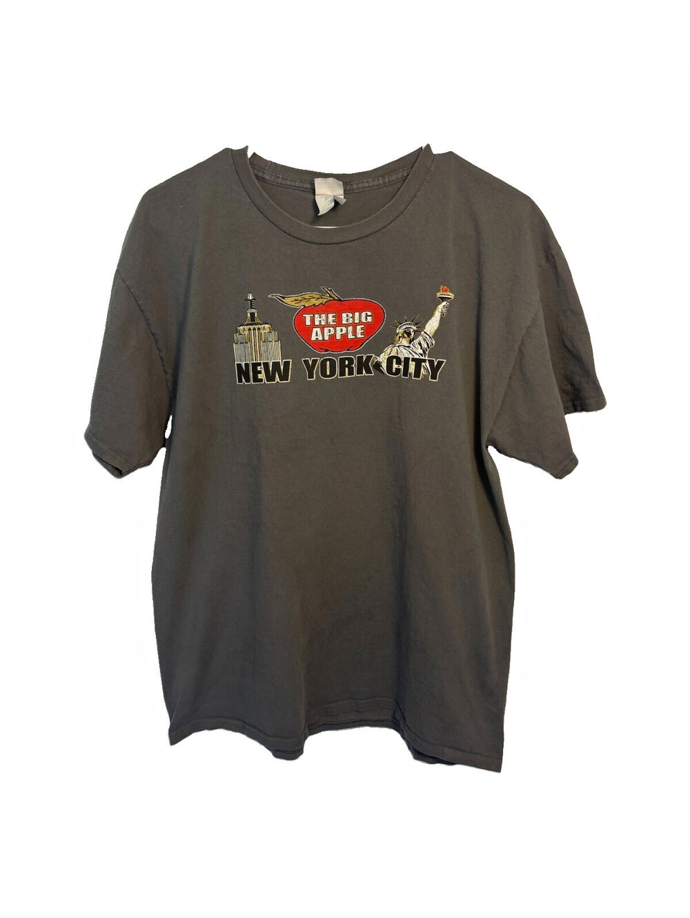 Hanes Authentic NYC The Big Apple Graphic T-Shirt Mens L Gray Cotton Crew